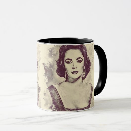 Mooie Elizabeth Taylor portrettekening Mok (Voorkant rechts)
