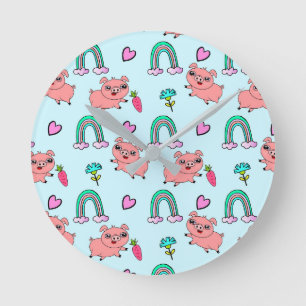 Mooie en eigenzinnige varkens en regenboogpatroon ronde klok