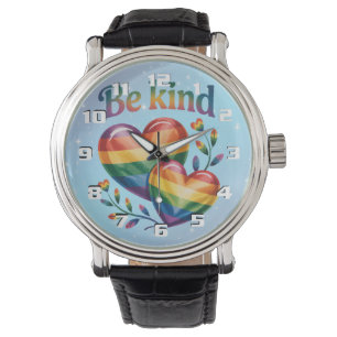 Mooie en elegante Be kind Rainbow Hearts Horloge
