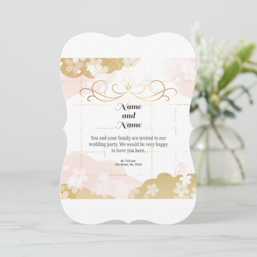 Mooie en elegante pastel bruiloft kaart (Staand voorkant)