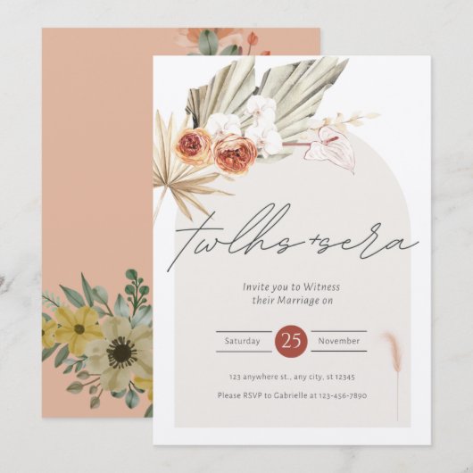 Mooie en elegante trouwuitnodiging kaart (Voorkant / Achterkant)