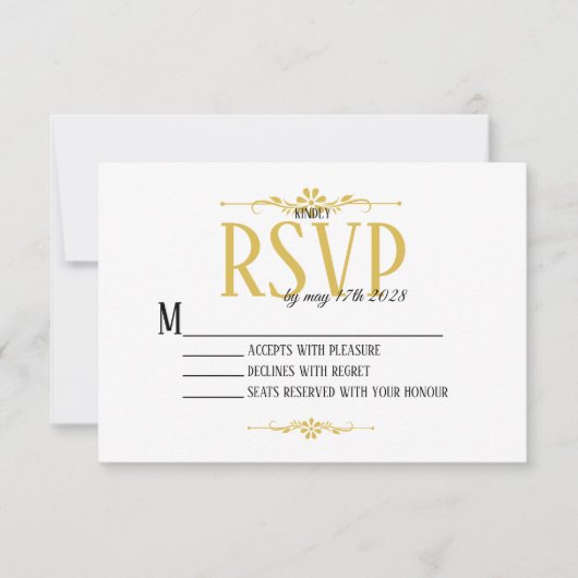Mooie en Elegante Wit en Gouden RSVP-Kaart RSVP Kaartje (Voorkant)