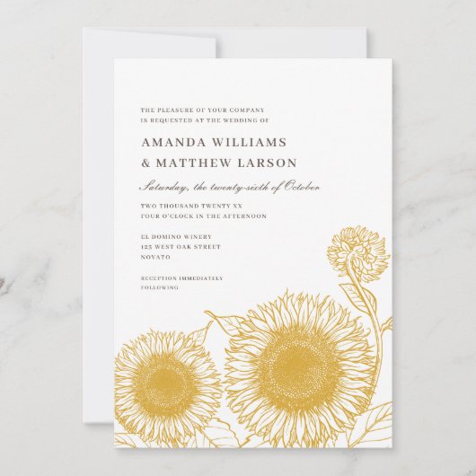 Mooie en elegante zonnebloemen vieren bruiloft kaart (Voorkant)