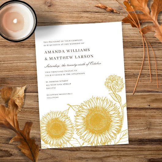 Mooie en elegante zonnebloemen vieren bruiloft kaart