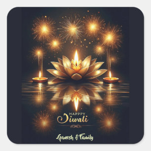 Mooie en heldere Diya in Lotus Diwali Vierkante Sticker