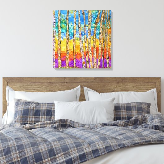 Mooie en kleurrijke Aspen Bomen Canvas 20x20" (Insitu (Slaapkamer))