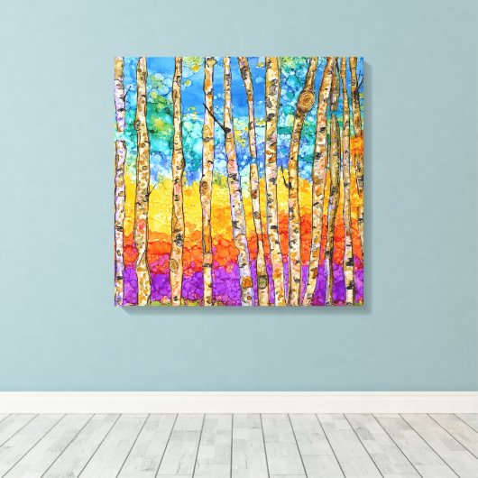 Mooie en kleurrijke Aspen Bomen Canvas 20x20" (Insitu (Houten vloer))