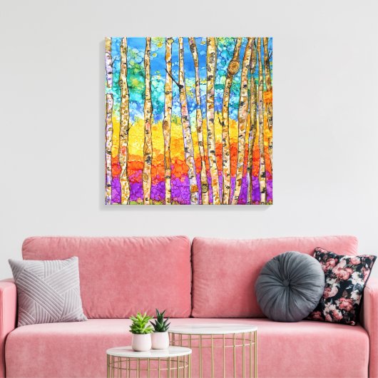 Mooie en kleurrijke Aspen Bomen Canvas 20x20" (Insitu (Woonkamer))