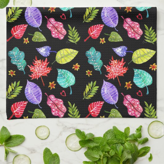 Mooie en kleurrijke bladeren keukenhanddoek (Gevouwen)