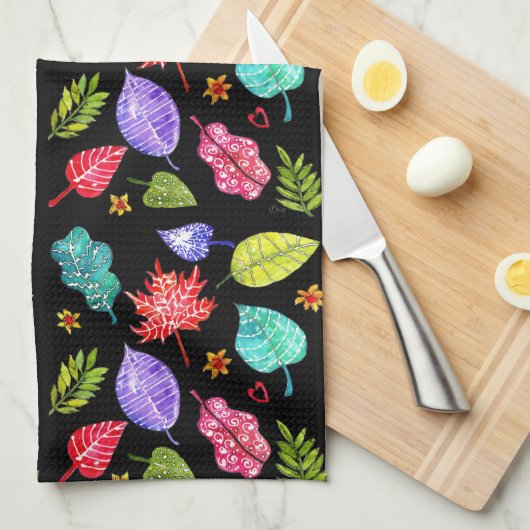 Mooie en kleurrijke bladeren keukenhanddoek (Quarter Fold)