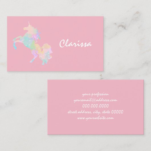Mooie en kleurrijke eenhoorn visitekaartje (Voorkant / Achterkant)