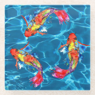 Mooie en kleurrijke Koi Fish Glass Onderzetter