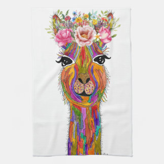 Mooie en Kleurrijke Lama Bloem Keukendoek Theedoek