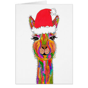Mooie en kleurrijke lama kerstkaart