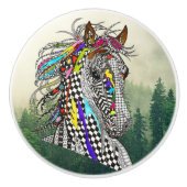 Mooie en kleurrijke paardenknop en meeuw keramische knop (Voorkant)