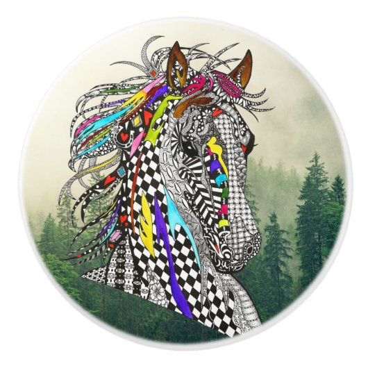 Mooie en kleurrijke paardenknop en meeuw keramische knop (Voorkant)