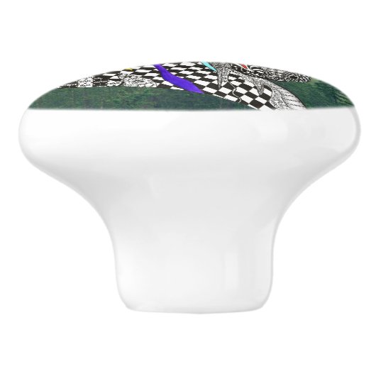 Mooie en kleurrijke paardenknop en meeuw keramische knop (Zijkant)