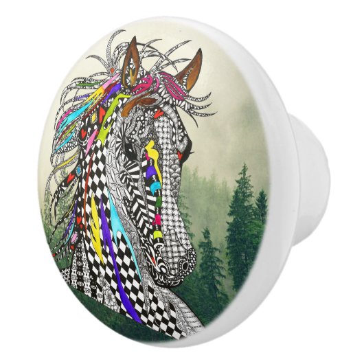 Mooie en kleurrijke paardenknop en meeuw keramische knop (Rechts)