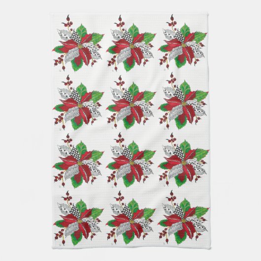 Mooie en kleurrijke Poinsettia keukenhanddoek (Verticaal)