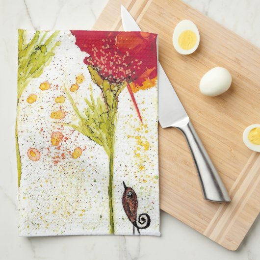 Mooie en kleurrijke Poppy Keuken Handdoek (Quarter Fold)