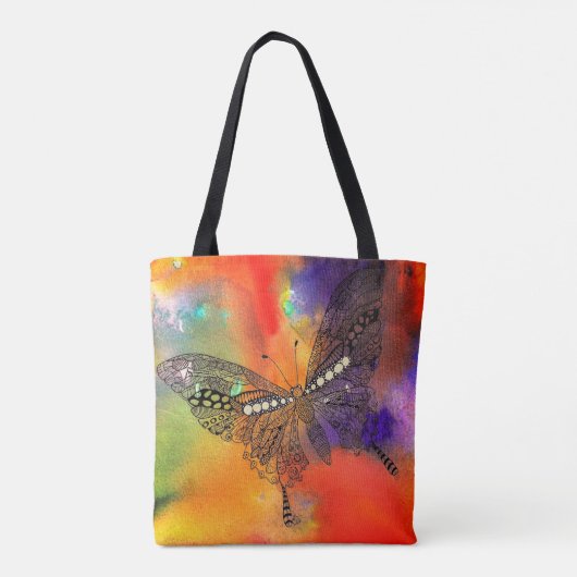 Mooie en kleurrijke vlinder Canvas tas (Achterkant)