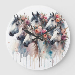 Mooie en kleurrijke waterverf paarden klok