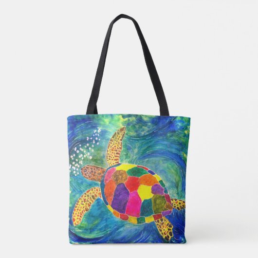 Mooie en kleurrijke Zee Schildpad Canvas tas (Achterkant)