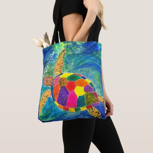 Mooie en kleurrijke Zee Schildpad Canvas tas (Dichtbij)