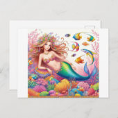 Mooie en kleurrijke zeemeermin briefkaart (Voorkant / Achterkant)