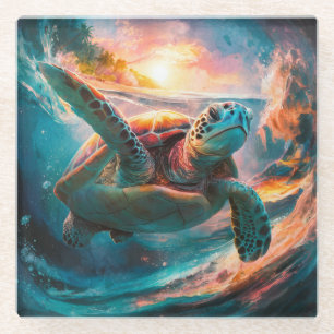 Mooie en kleurrijke zeeschildpad glazen onderzette onderzetter
