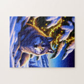 Mooie en majestueuze wolf door kerstboom legpuzzel (Horizontaal)