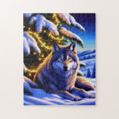 Mooie en majestueuze wolf door kerstboom legpuzzel (Verticaal)