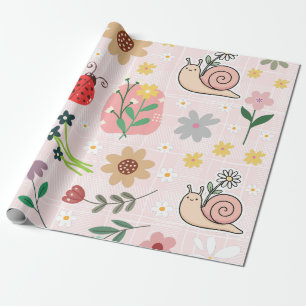 Mooie en schattige grafische illustraties Roze blo Cadeaupapier