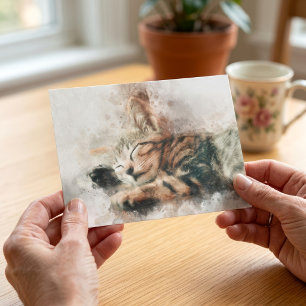 Mooie en schattige kitten slapen waterverf briefkaart