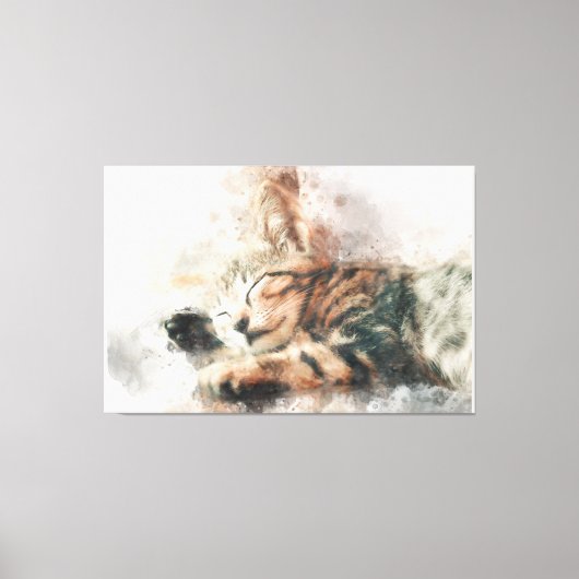 Mooie en schattige kitten slapen waterverf canvas afdruk (Voorkant)