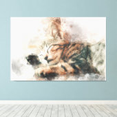 Mooie en schattige kitten slapen waterverf canvas afdruk (Insitu (Houten vloer))