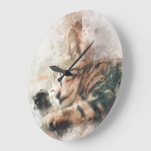 Mooie en schattige kitten slapen waterverf grote klok (Hoek)