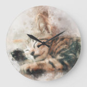 Mooie en schattige kitten slapen waterverf grote klok (Voorkant)