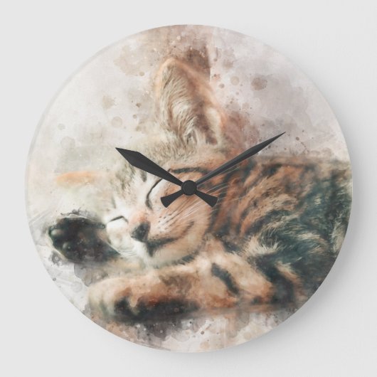 Mooie en schattige kitten slapen waterverf grote klok (Voorkant)
