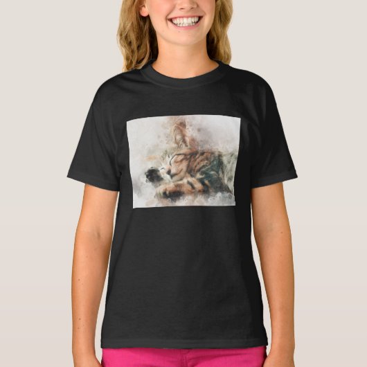 Mooie en schattige kitten slapen waterverf t-shirt (Voorkant)