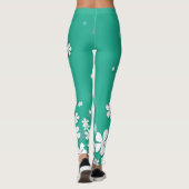 Mooie en schattige witte bloemen groene leggings (Achterkant)