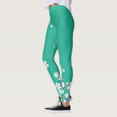 Mooie en schattige witte bloemen groene leggings (Links)