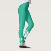 Mooie en schattige witte bloemen groene leggings (Rechts)