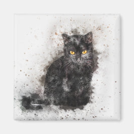 Mooie en trendy zwarte kat in distressed foto magneet