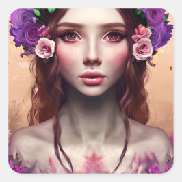 Mooie Enchantress Fantasy AI Art Vierkante Sticker