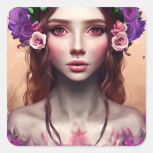 Mooie Enchantress Fantasy AI Art Vierkante Sticker