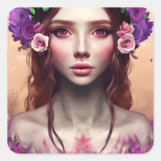 Mooie Enchantress Fantasy AI Art Vierkante Sticker (Voorkant)