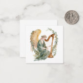 Mooie engel die harp speelt in waterverf notitiekaartje (Voorkant / Achterkant in situ)