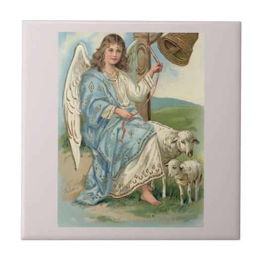 Mooie engel en gouden bel tegeltje (Voorkant)