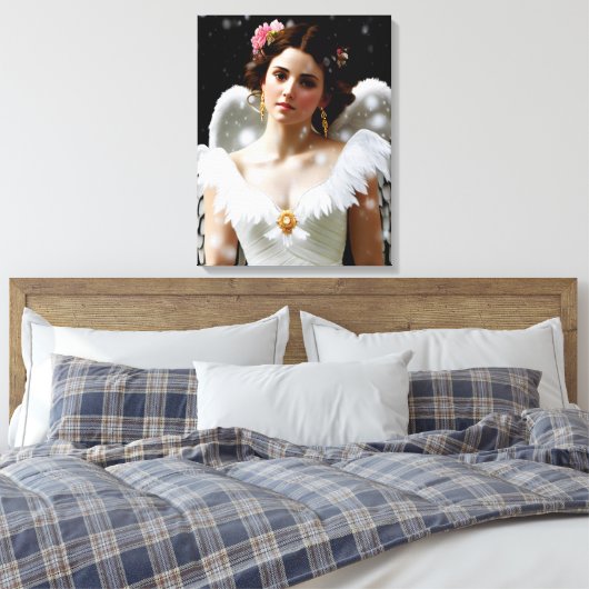 Mooie engel in sneeuwliefhebbers canvas afdruk (Insitu (Slaapkamer))